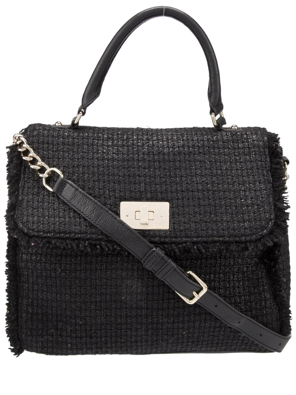 kate spade Black Tweed Top-Handle Satchel with Gold Hardware